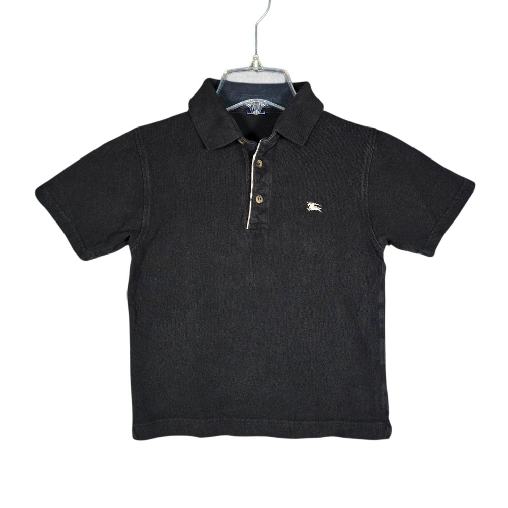 Burberry Polo Shirt Kids Size 8 Black Cotton Nova Check Trim Short Sleeve Logo